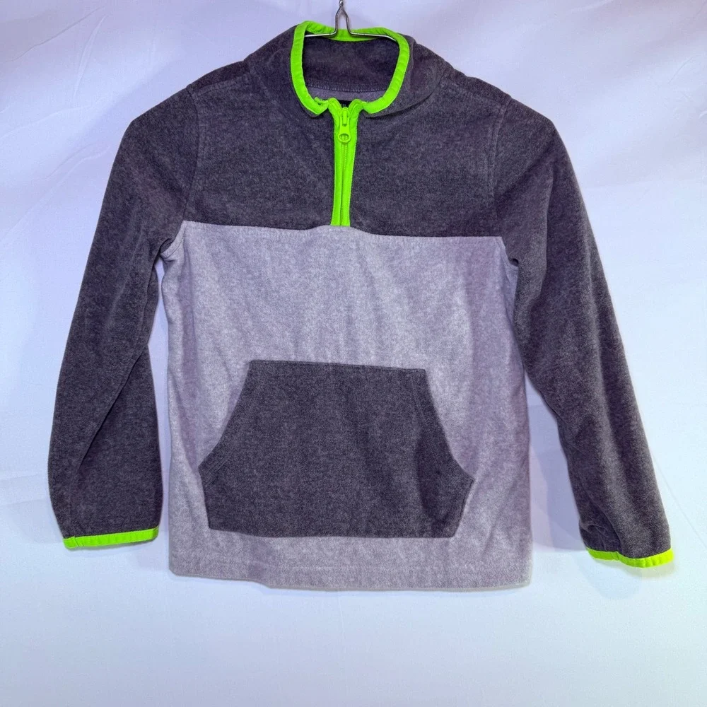 OshKosh Bgosh Boys Gray Colorblock Neon Green Quarter Zip Fleece Pullover Size 8